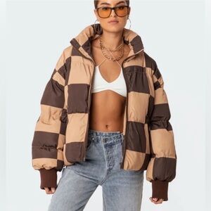 edikted Color Block Puffer Coat - Size XS